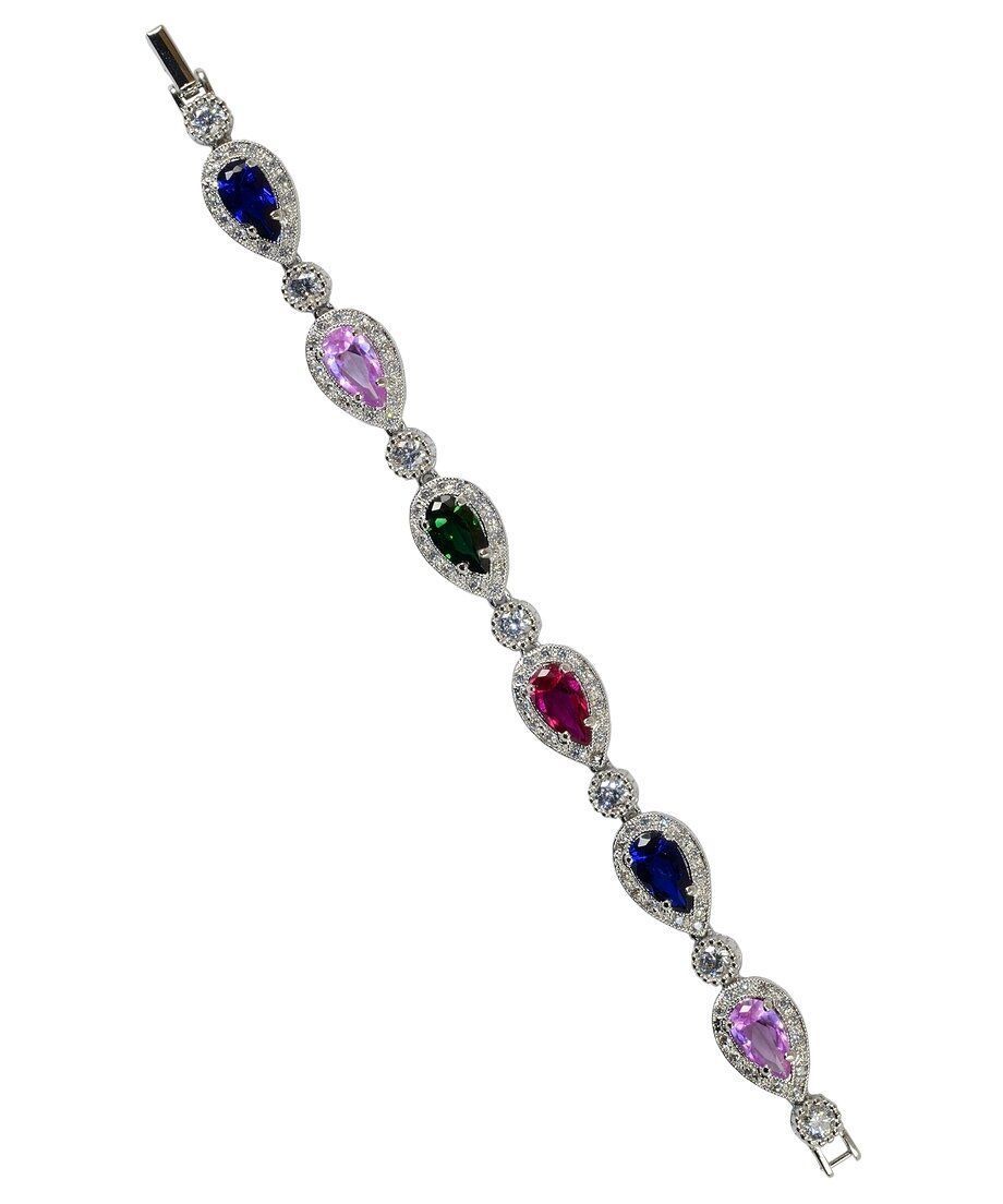 Pulsera plata rodiada circonitas de colores talla lágrima