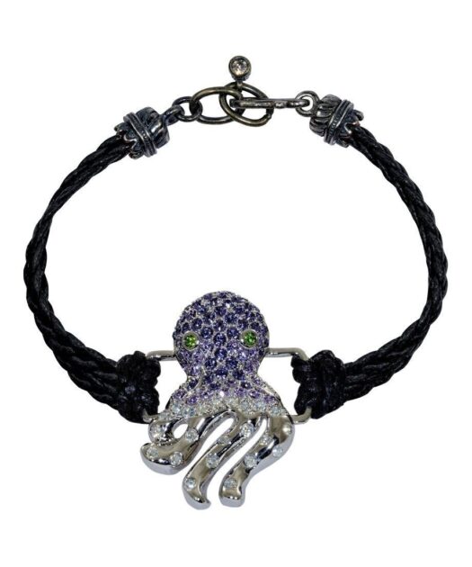 Pulsera Pulpo de plata y cuero negro