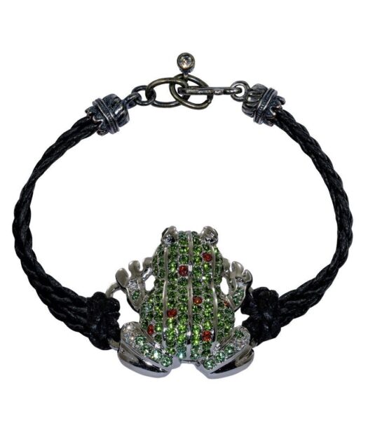 Pulsera Rana de plata con cristales Swarovski de color verde