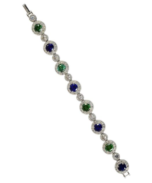 Pulsera riviere circonitas verdes y azules de plata de ley