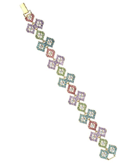 Pulsera rombos de colores de plata bañada en oro con Swarovski Elements