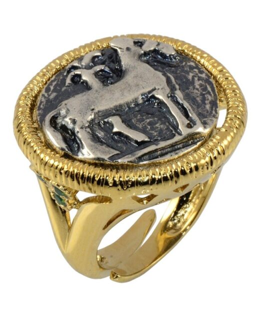 Anillo con moneda de bronce, fabricado en plata de ley con baño de oro