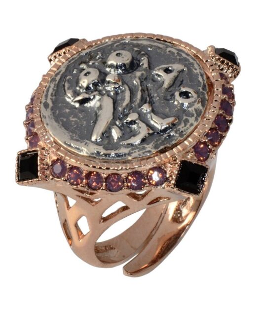 Anillo moneda antigua de plata bañada en oro rosa con Swarovski Elements
