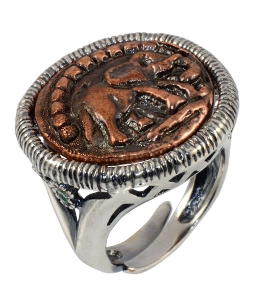 Anillo moneda bronce de plata de primera ley rodinada