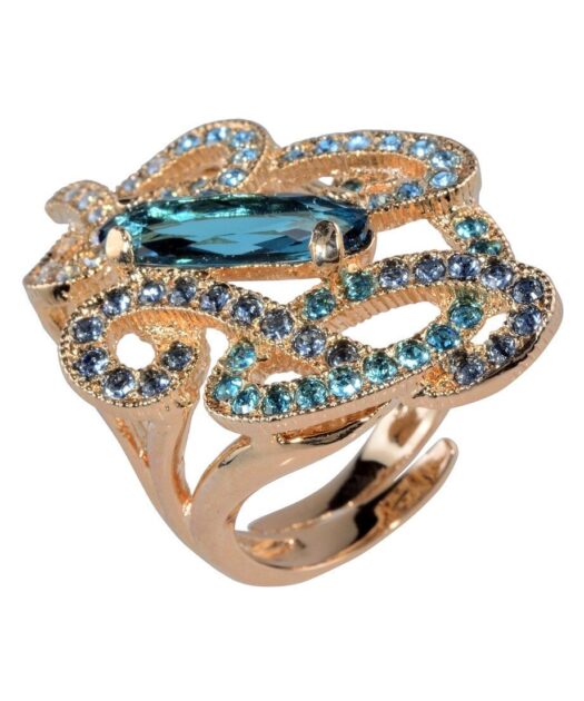 Anillo oro rosa con cristales azules de plata de primera ley