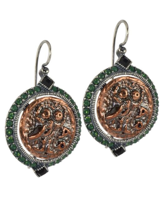Pendientes de gancho moneda antigua de plata y bronces con Swarovski