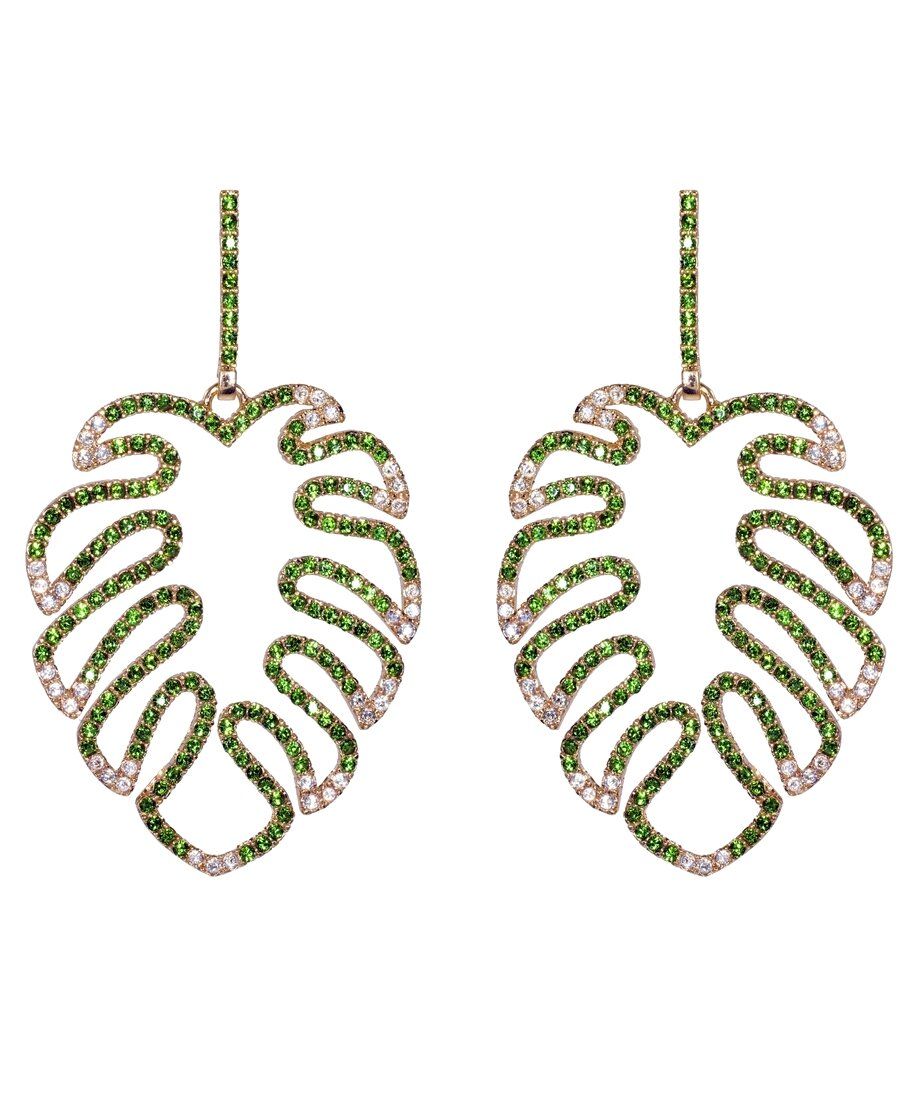 Pendientes de hoja verde y blanca en plata con cristal Swarovski Pendientes de hoja verde y blanca en plata con cristal Swarovski