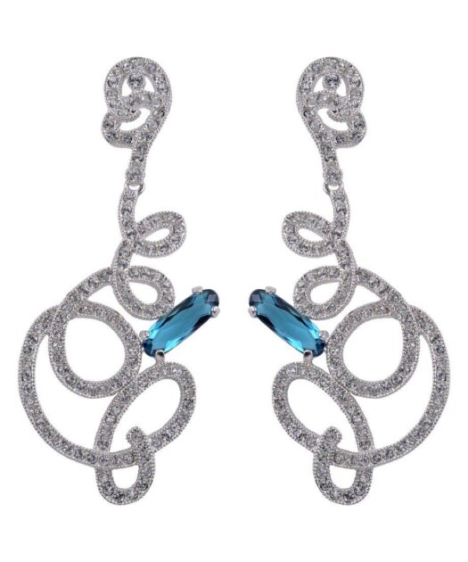 Pendientes filigrana con cristal azul de plata rodinada con cierre omega