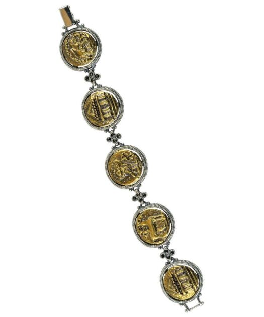 Pulsera de monedas de bronce fabricada en plata de ley rodinada