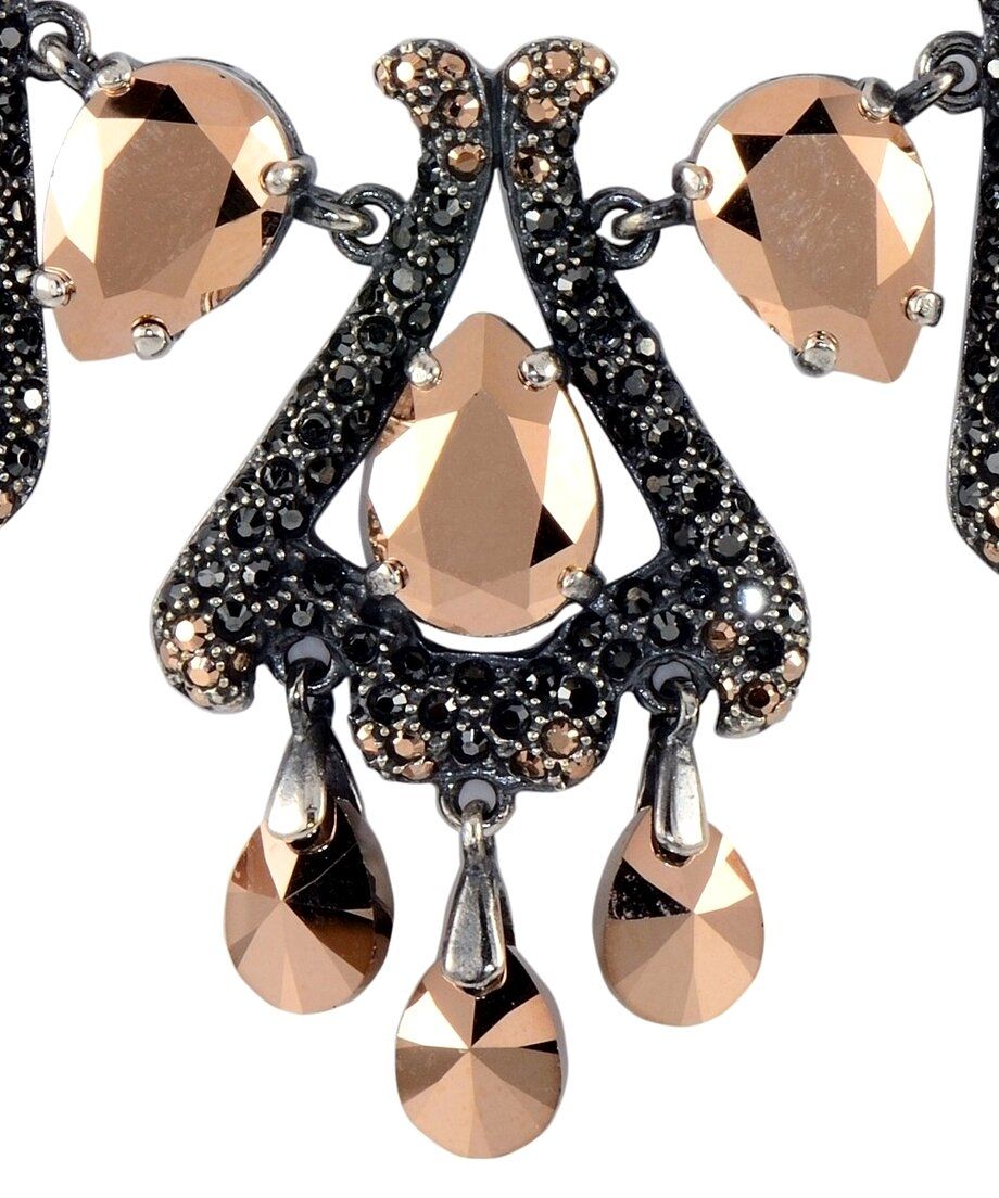 Collar Fuego con Swarovski Elements dorados y negros de plata rodinada de la colección exclusiva de Máximo Betro.