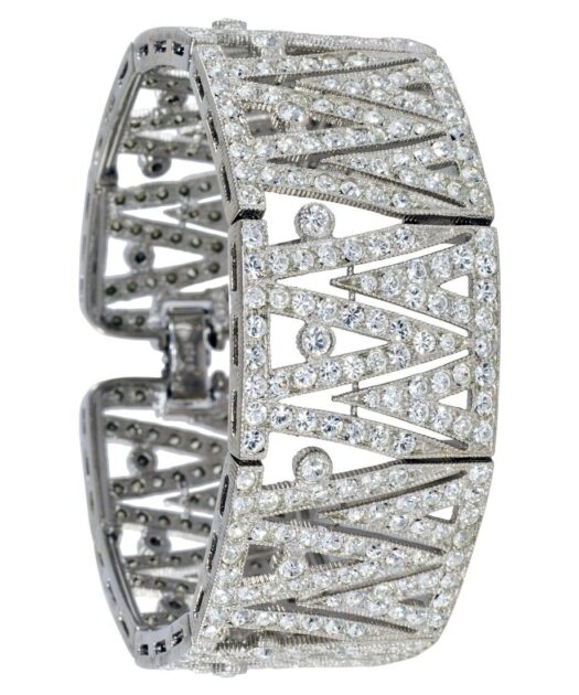 Brazalete ancho novia de plata bañada en rodio con cristales Swarovski