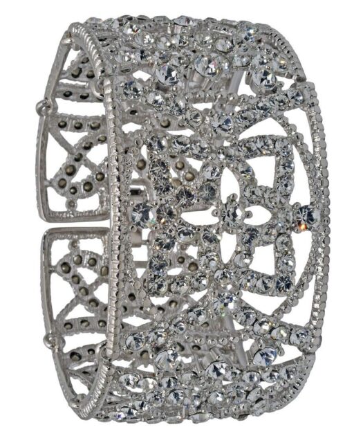Brazalete ancho para novia de plata rodinada con Swarovski Elements brillantes