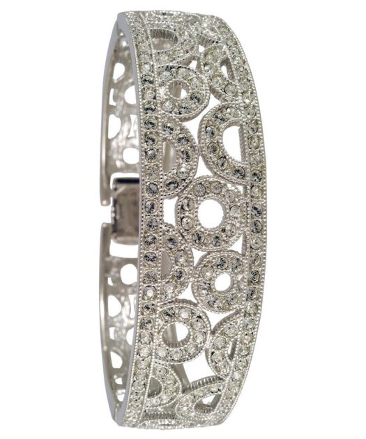 Brazalete círculos novia de plata rodinada con cristales Swarovski brillantes
