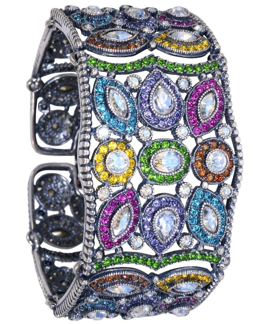 Brazalete con rosetas de colores de plata de ley con cristales Swarovski Brazalete con rosetas de colores de plata de ley con cristales Swarovski