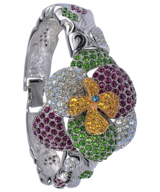 Brazalete flor de plata multicolor con Swarovski Elements