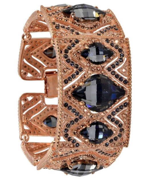 Brazalete fuego oro rosa de plata de ley con cristales negros