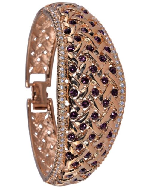 Brazalete trenzado oro rosa de plata de ley con Swarovski Elements granates