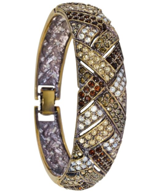 Brazalete trenzado oro vintage de plata con cristales Swarovski de colores