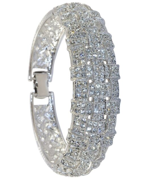 Brazalete trenzado Swarovski Elements blancos de plata rodinada