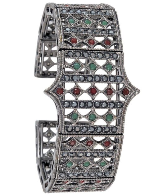 Brazalete vintage abierto de plata de ley con cristales Swarovski