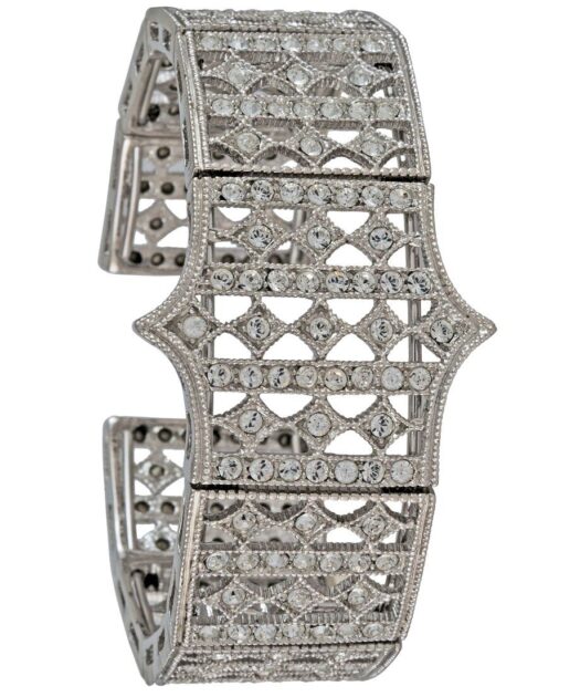 Brazalete vintage para novia de plata rodinada con cristal Swarovski