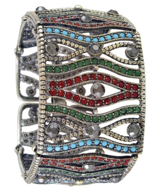 Brazalete vintage verde, rojo y azul de plata bañada en oro con Swarovski Elements