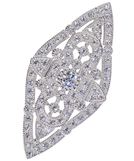 Broche novia de plata y circonitas Swarovski con acabado rodinado