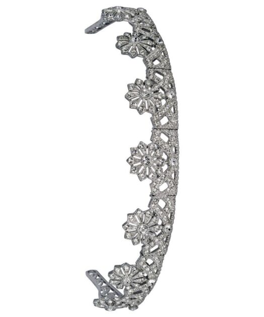 Tiara de plata y Swarovski para novia con un baño de rodio