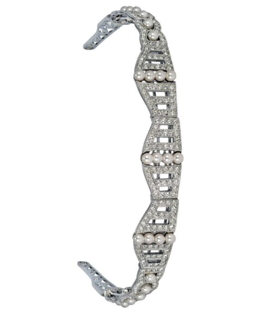 Tiara plata con perlas blancas y cristales Swarovski