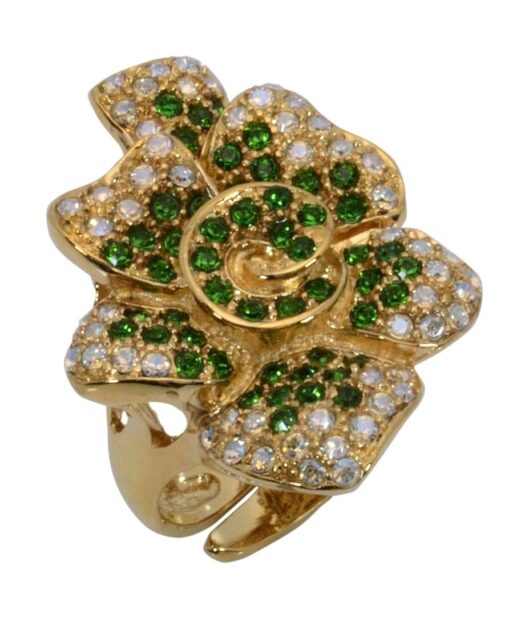 Anillo flor cristal Swarovski de plata de ley con un baño de oro amarillo