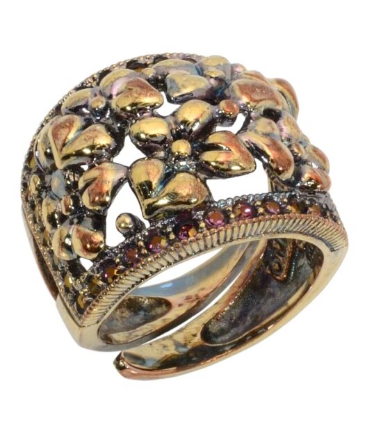 Anillo flores vintage de plata de ley con un baño de oro oxidado