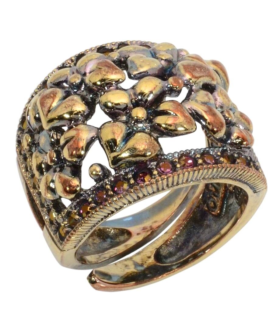 Anillo flores vintage de plata de ley con un baño de oro oxidado