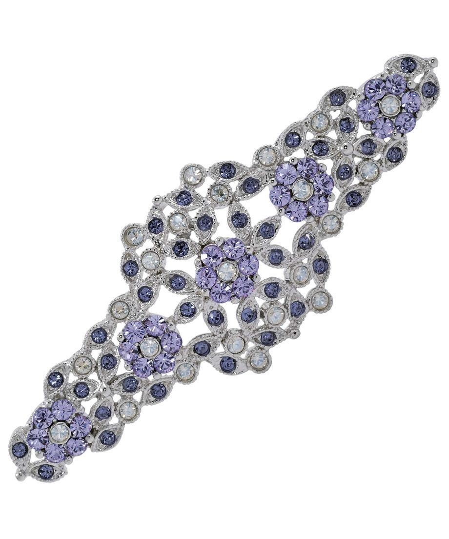 Broche de flores Swarovski en plata de ley rodinada