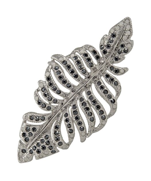 Broche hoja de plata rodinada con Swarovski Elements