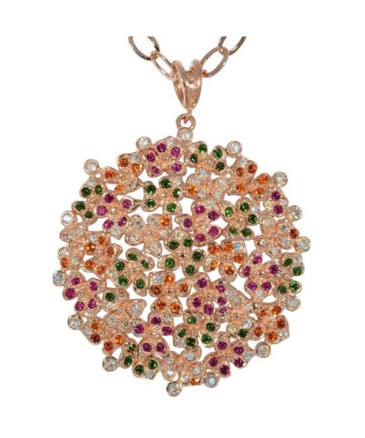Colgante flores de colores en plata de primera ley con baño de oro rosa