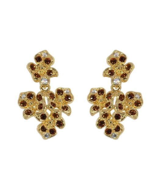 Pendientes con cuatro flores de plata bañada en oro amarillo y Swarovski Elements