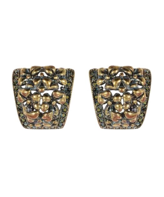 Pendientes cortos vintage con flores en plata de ley bañada en oro