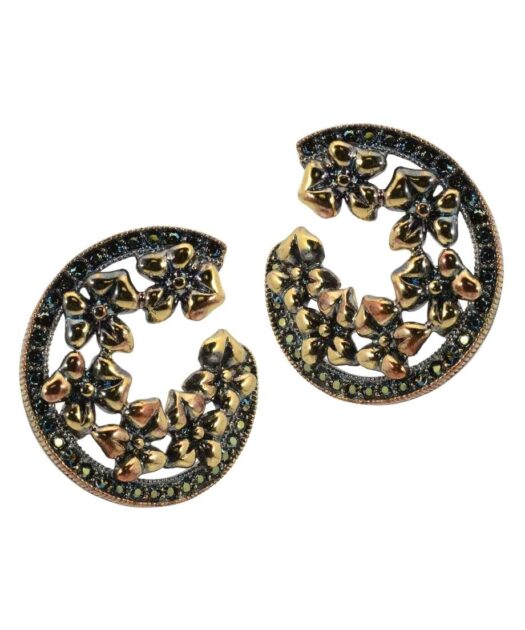 Pendientes flor medio aro oro de plata de ley con cristales Swarovski