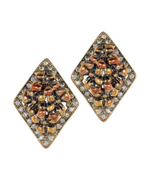 Pendientes flor oro vintage con base de plata de ley
