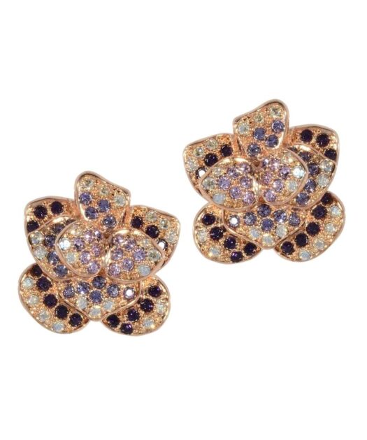 Pendientes flor rosa de plata bañada en oro con Swarovski Elements