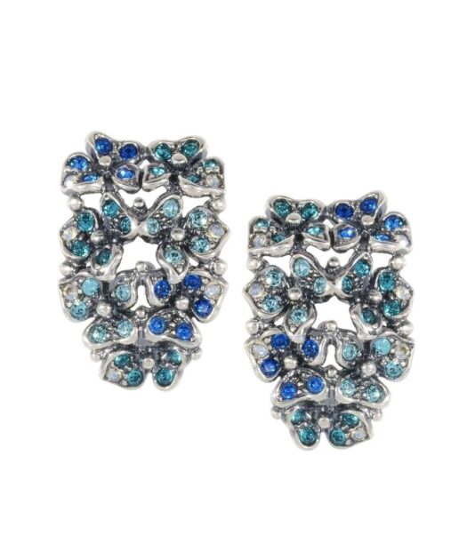 Pendientes flores azules de plata rodinada con Swarovski Elements