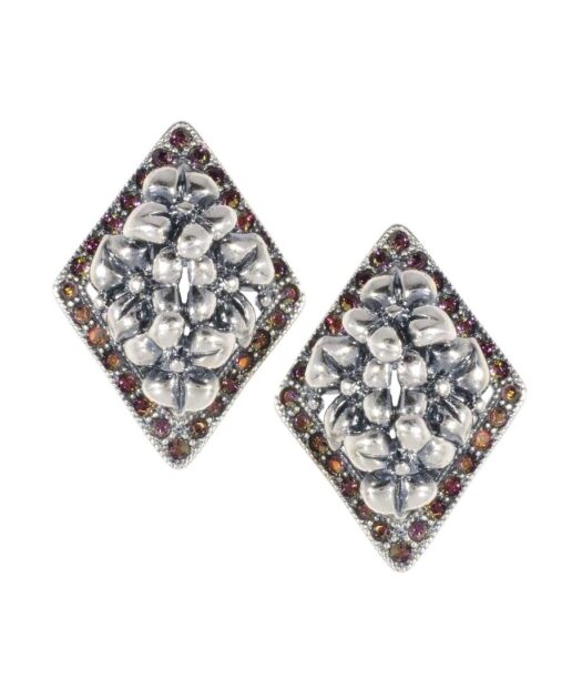 Pendientes flores cierre omega de plata rodinada con Swarovski