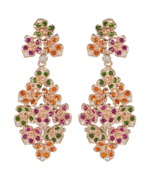 Pendientes flores con Swarovski Elements de colores en plata de ley bañada en oro rosa
