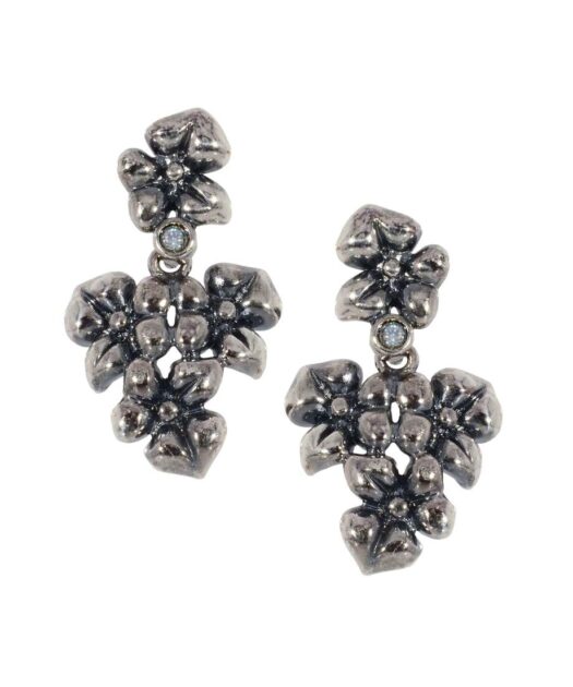 Pendientes flores pequeñas de plata rodinada articulados