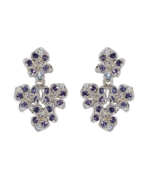 Pendientes flores violetas de plata de ley rodinada con Swarovski