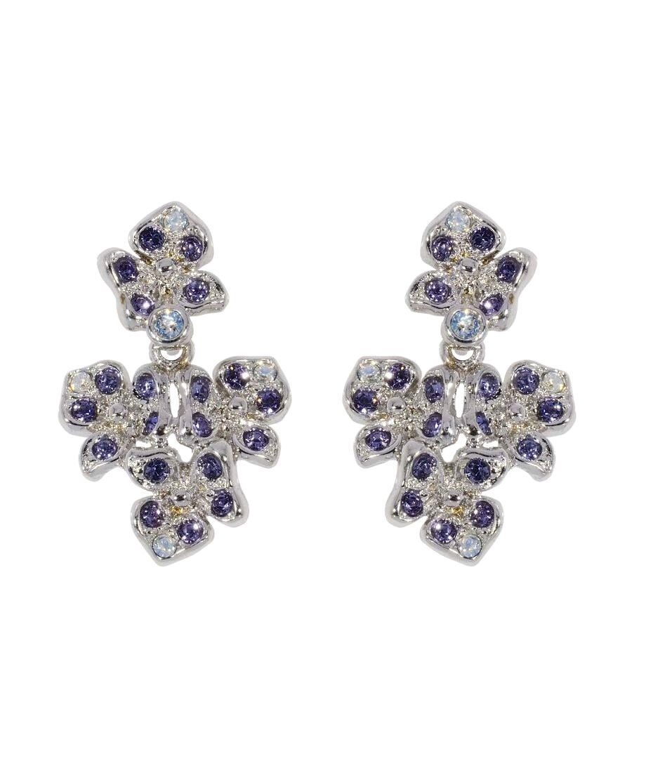 Pendientes flores violetas de plata de ley rodinada con Swarovski