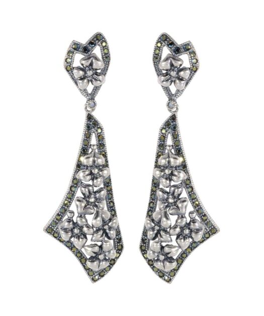 Pendientes grandes de flores en plata rodinada con Swarovski Elements