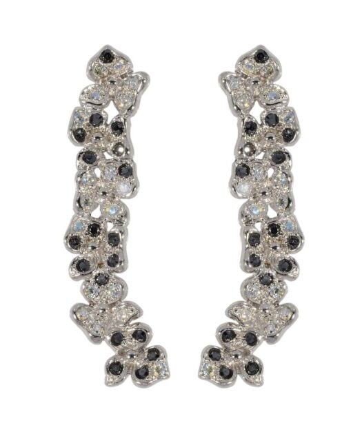 Pendientes largos de flores plata rodinada con cristales Swarovski