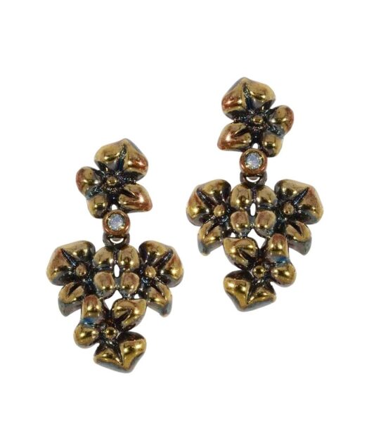 Pendientes vintage flores pequeñas de plata bañada en oro 18 quilates