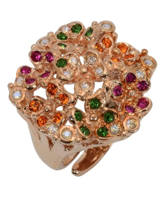 Sortija flores rosas de plata de ley con cristales Swarovski